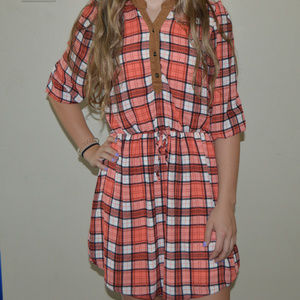 Kids Copper Key Salmon Plaid Dress